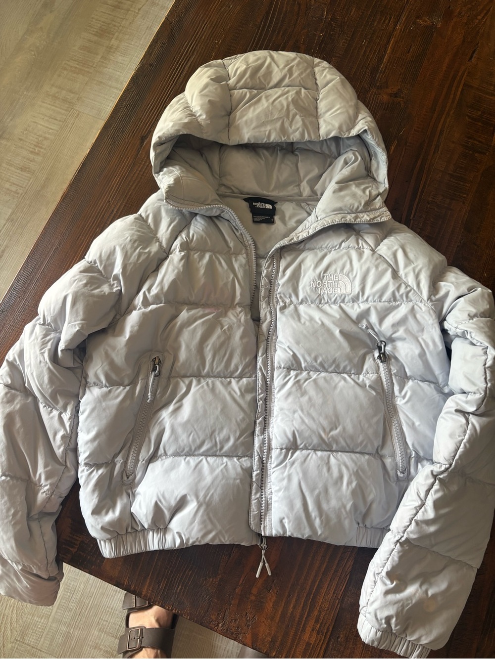 The North Face Women's Light Gray Hooded Puffer Coat price to sell paid $150